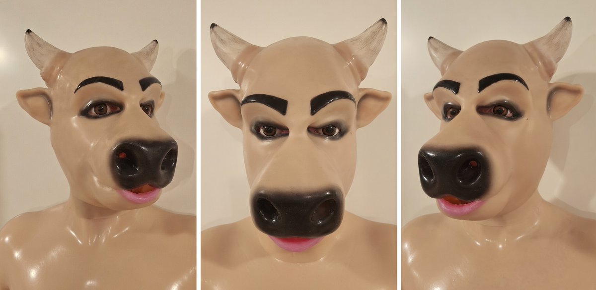 TanjaPonyslut's tweet photo. I finally finished painting the silicone mask for the Rubber Dom-Cow! Thanks #GirlsWithSnouts for all the great reference photos! Yes, I still need to work on the lower lip! #CowTF #Cowmask #FURJJOI #hucow #transformation #Rubbercow #SnoutFan https://t.co/Mi6rMaHooM