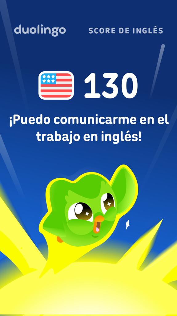 nelammog's tweet photo. ¡Mi Score de inglés en Duolingo es de 130! https://t.co/NkRjsE7pj8