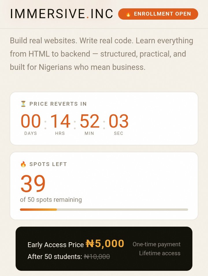 Geeze_Sammy's tweet image. I'm not gonna cap too much 
Few hours left before price revert to it original price.
#Learntocode #webdevelopment #htmlcssjs.