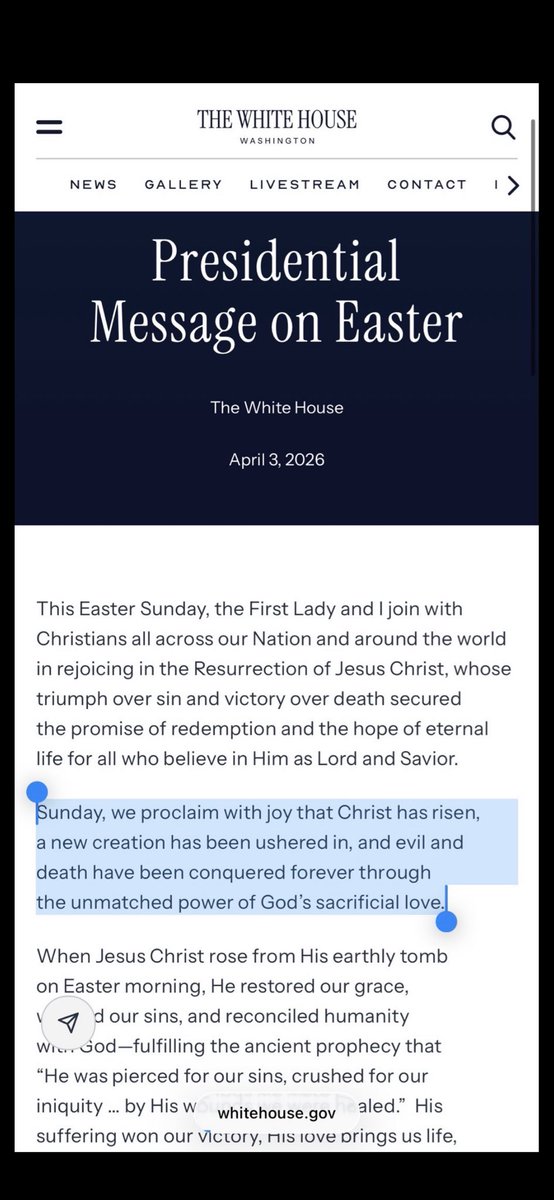 People crying “he didn’t post Easter” while staring at Twitter like it’s the official White House archive. Meanwhile the actual Easter message is… on the White House page.