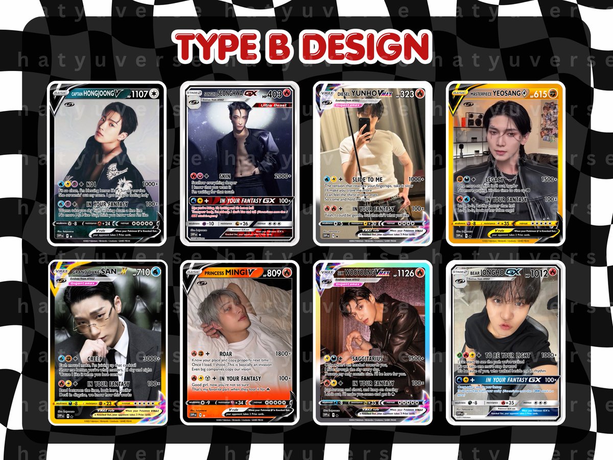 hatyuverse's tweet photo. wts lfb ateez ph

pokemon card inspired magnets
order form: https://t.co/9R5Pn99QKm

PRICE:
• ₱25 EACH
• ₱185 (if OT8 — can choose design per member)
+ pf & sf to follow

doo: april 13, 2026 (11PM)
dop: on or before april 20, 2026

*note: pinalitan ko yung type b hongjoong, galing kasi sa fcnsite yung photo na ginamit for freebies*

if may question kayo just dm me po!
happy budol! —hatyuu🤍