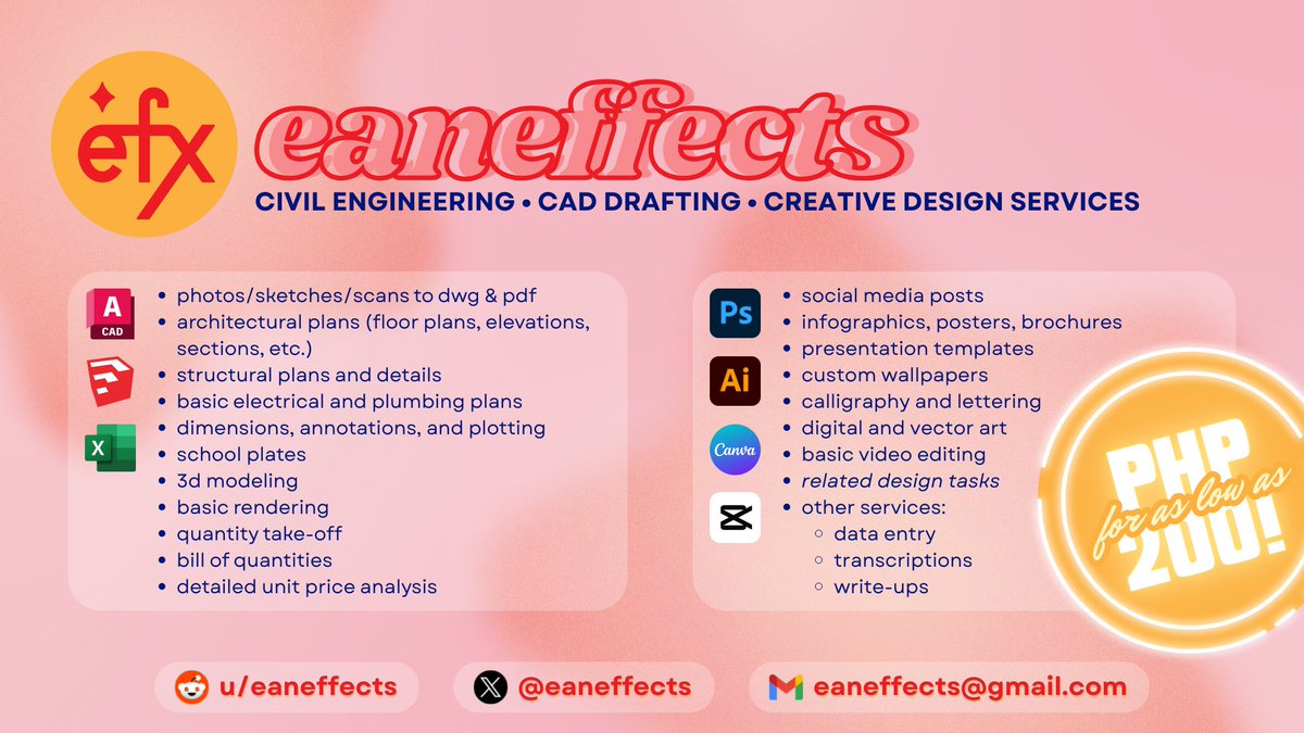 eaneffects's tweet photo. good eve! i offer civil engineering, cad drafting, and creative design services for as low as php 200!

portfolio: https://t.co/i0ZHRFglbJ

✴️ lf client commissioner engineering autocad sketchup floor plan drafting plates pubmat infographics poster ppt logo graphic design edit https://t.co/poEUVzKPxH