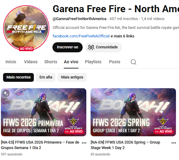 O canal norte americano do Free Fire esta transmitindo a FFWS deles em ...