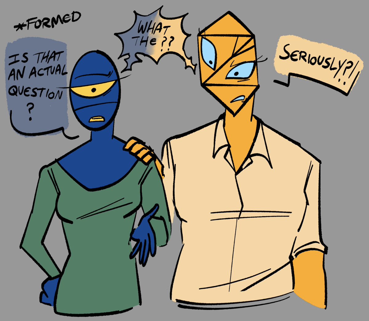rolladice33's tweet photo. “You can’t ask that!”
Crossover!!
Quick doodle of the two with my own ocs from my story smile
#puzzleheads #Formed https://t.co/dF0iYnonKP
