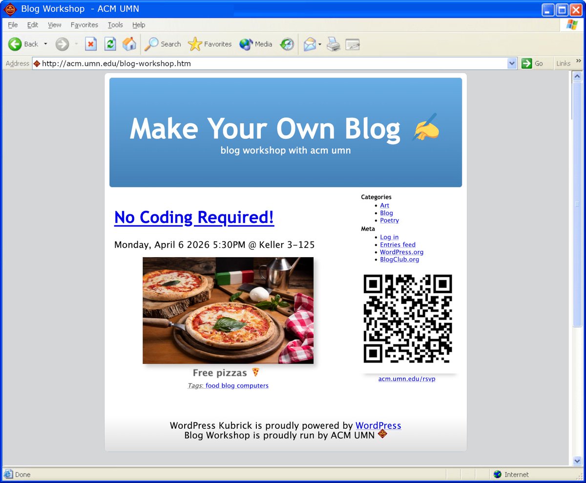 acmumn's tweet photo. Come to our blog workshop TOMORROW at 5:30PM! https://t.co/5yE2SfpaqR