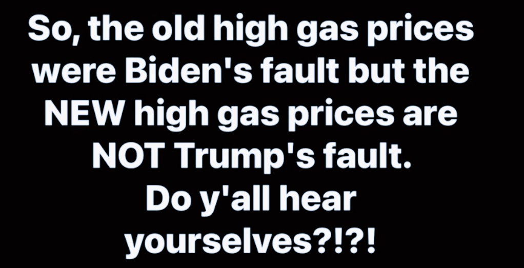 #MagaLogic #MagaAreMorons #GasPrices #TrumpsHighPrices #SkyrocketingGasPrices ⛽ 🚀#BlameBidenSyndrome 
#MakeItMakeSense