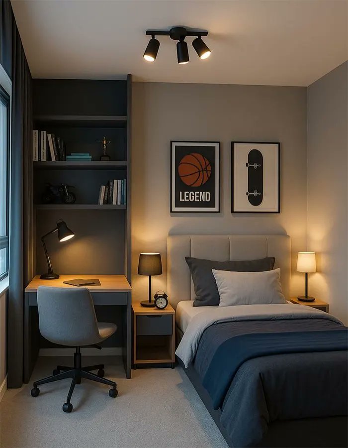 TheLemeDecor's tweet image. Small bedroom with a built-in desk beside the bed, neutral tones, and shelving storage, designed with a compact layout for efficient study and sleep.

#SmallBedroom #SpaceSaving #StudySetup #HomeDecor #InteriorDesign #MinimalStyle #FunctionalDesign #BedroomInspo