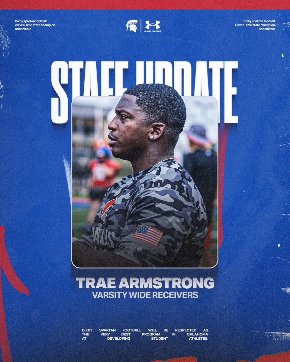 BixbySpartanFB's tweet image. This fall, @Coach_Trae will take on a new position with the varsity wide receivers! New role, same mission.

#BixbySpartans | #Undeniable