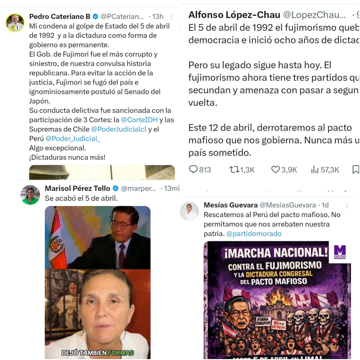 No pueden vivir sin Fujimori, que poca cosa
<a href="/PCaterianoB/">Pedro Cateriano B</a> 
<a href="/marpereztello/">Marisol Pérez Tello</a> 
<a href="/LopezChauNava/">Alfonso López-Chau</a> 
<a href="/MesiasGuevara/">Mesías Guevara</a>