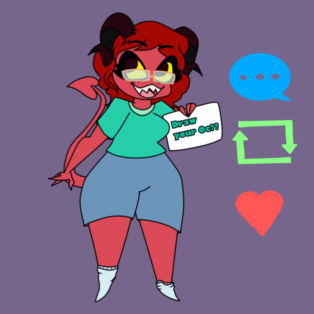 I saw this making the rounds with other accounts and thought it might be fun to draw a few folks :3 Gimme your ocs plz and I’ll do as many as I can!  Just comment their ref and give this post a like/retweet

(Also soft redesign of my impsona >w<)