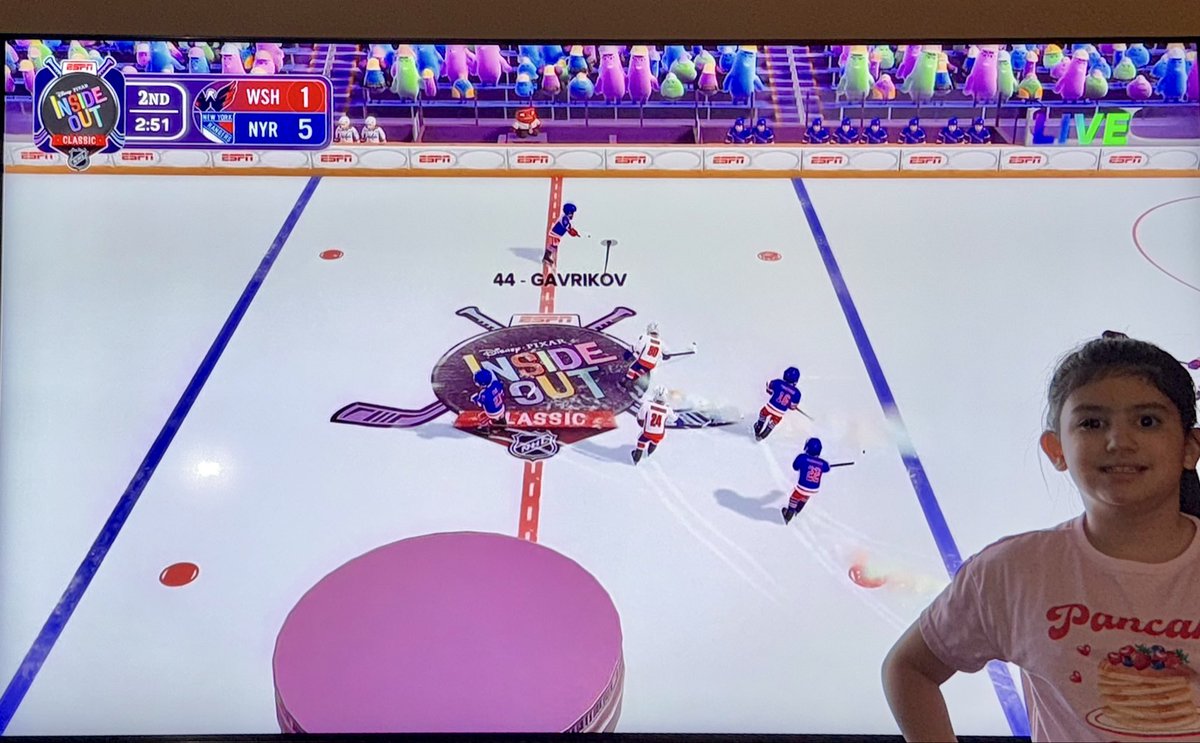 FunnyManSam1170's tweet photo. @espn @DisneyChannel @NHL - my daughter typically is not interested in watching hockey. But she is loving the #InsideOutClassic. @Drewdle25 & @KevinWeekes are doing a great job with the call. Would definitely like to see this again, maybe for the playoffs. #LGR #NYR https://t.co/liOGmhTKZt