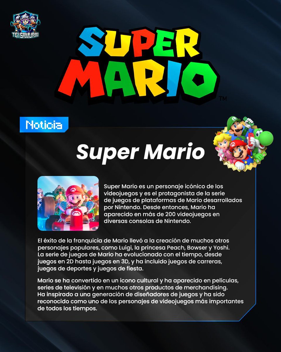 TG_SAMURAI's tweet image. #Datos‼️

Mario Bros es una de las franquicias más icónicas y exitosas de los videojuegos y ahora esta rompiendo con sus películas 🎥 

Y tú ya fuiste a ver #MarioBros❓

#SuperMarioGalaxy2️⃣ 🪙🍄