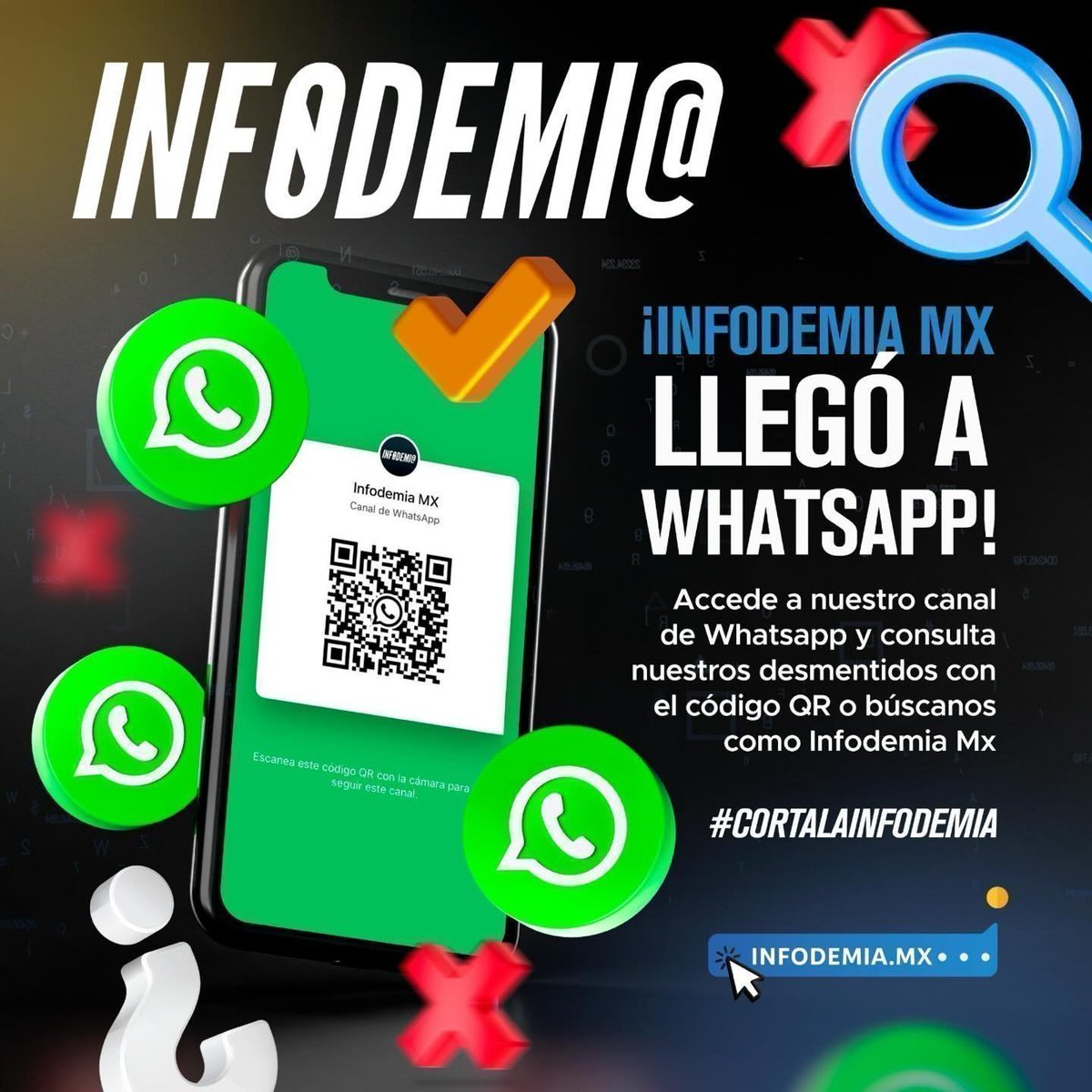 infodemiaMex's tweet image. ¡Ya estamos en #WhatsApp! 👀

👉Accede desde este código QR para disfrutar de nuestro canal y consulta todo nuestro contenido de verificación.

🔎También puedes encontrarnos en el buscador de canales de WhatsApp como Infodemia MX, o haciendo click en este enlace: