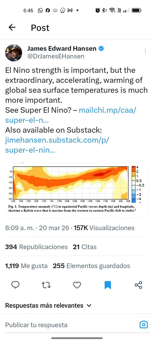 Esto pinta para que este año veamos un El Niño de proporciones históricas. Estaríamos ante algo parecido o mayor que los episodios de 1982, 1987 o 2015.  2026/2027 romperán todos los records. Ojo, con el calentamiento actual los impactos de El Niño pueden ser mayores y distintos!