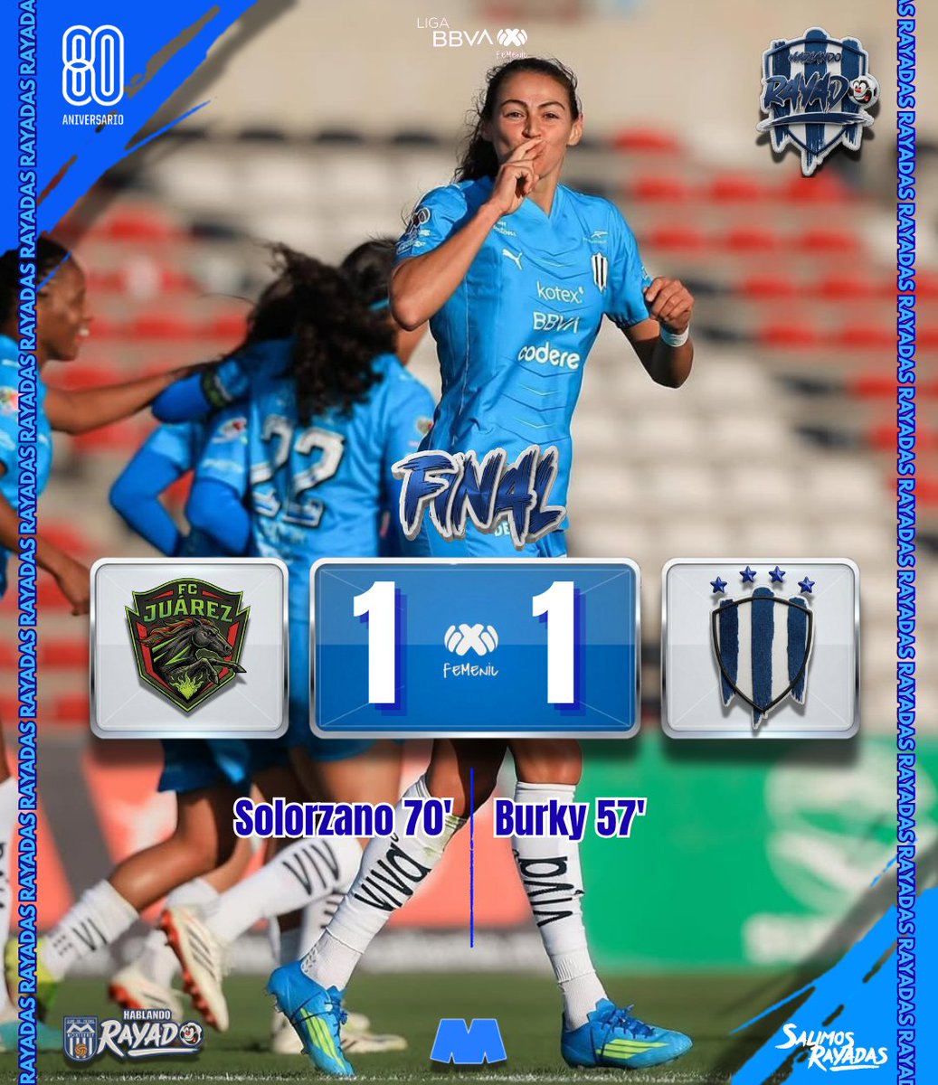 HablandoRayado's tweet image. ⏱️90+5'| #Bravas 1️⃣-1️⃣ #Rayadas

Termina el partido de la Jornada 16 y las Rayadas empatan ante Juárez‼️ 

💪🏽🤠🇫🇮⚽💙🤍