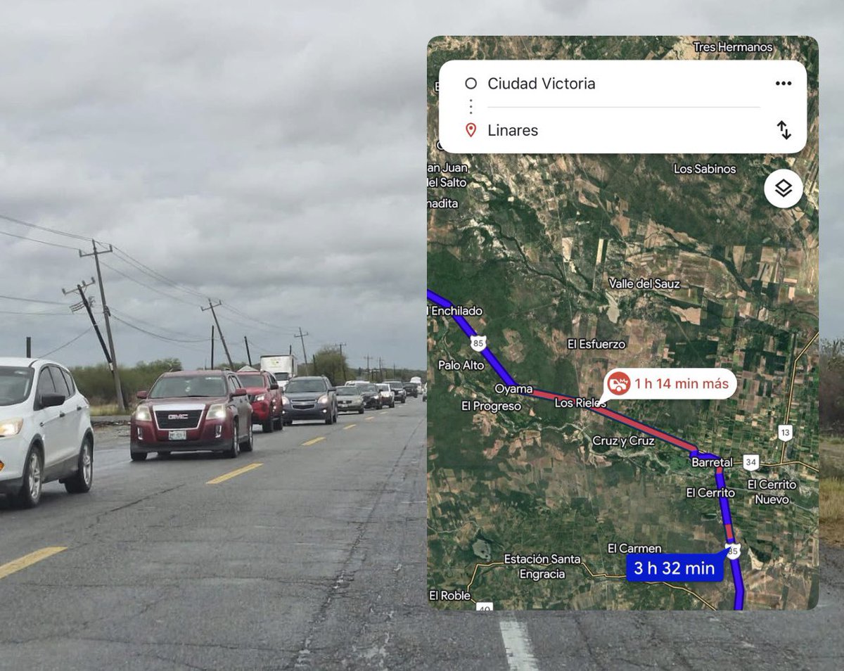 RevistaHV's tweet photo. #ÚltimaHora 🛻🚗🚙🚕 || Otra vez. 
Fila del retén militar en Oyama es de más de 15 kilómetros. Llega hasta el km 38, a la altura de Barretal. Otra vez los ciudadanos pagando las ocurrencias de las autoridades. 
La misma historia de siempre.
#Tamaulipas #NuevoLeón https://t.co/kcKJecm1Pi