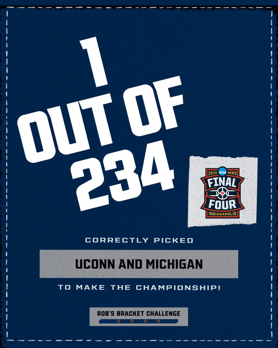 Congrats to the ONLY person who correctly picked UConn AND Michigan to make the National Championship...

Anna Jarnagin!

#RobsBracketChallenge #MarchMadness