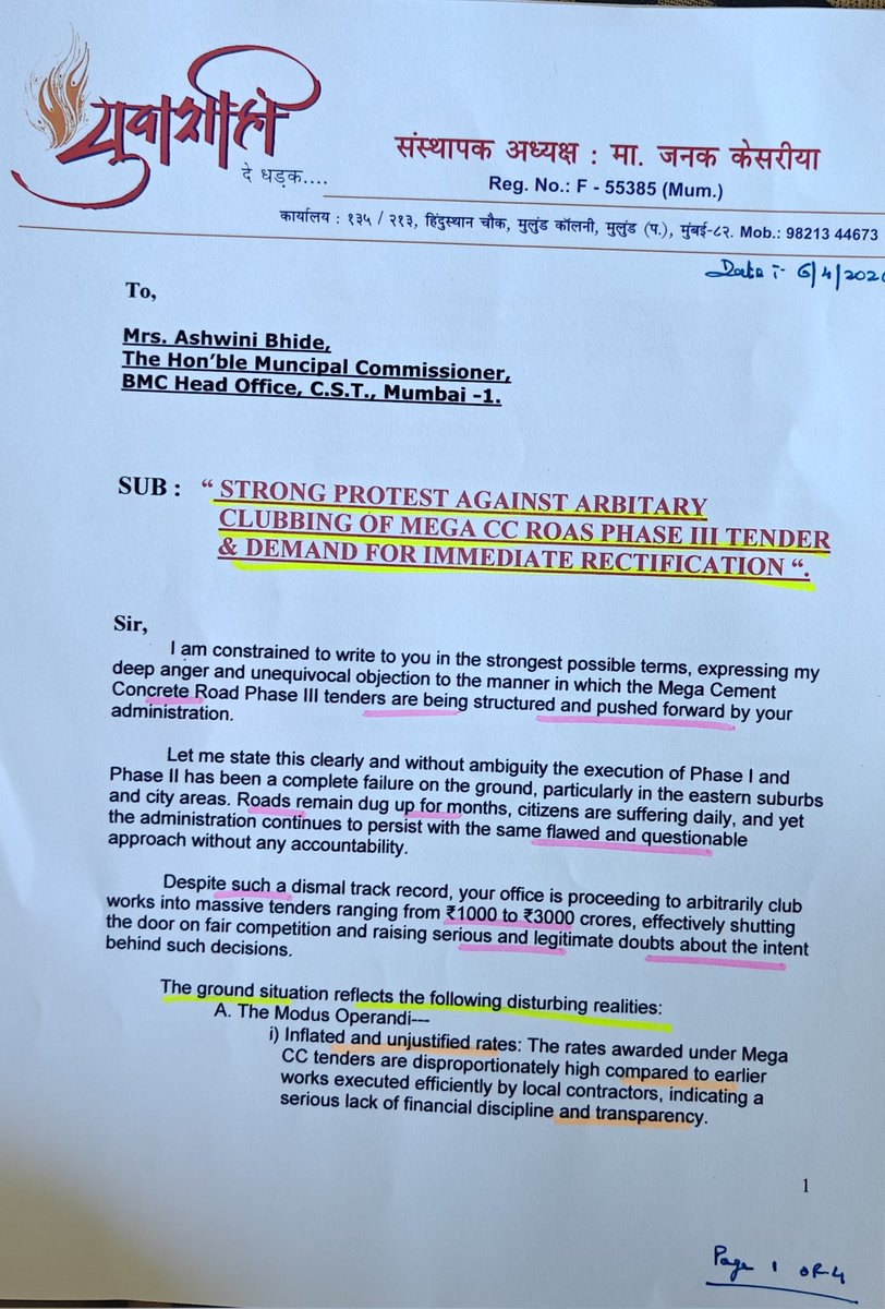 jskeshriya's tweet photo. Today will handover letter to #MC @AshwiniBhide reflecting the following disturbing realities of #Road work #Tenders :
1.#Inflated & unjustified rates
2. Cartelization & Favouritism
3. Emerging '#Percentage Raj'
4. Blatant exploitation through Sub-letting'
5. Outsider dominance
6 Tender are allotted to Non- Performing & #Blacklisted entities
7. #Violation of SBD norms.
We request:-
a) immediately stop the practice of clubbing wards & issuing Mega tenders
b) invite fresh tenders in the range of 100-150 #crores
c) ensure strict & transparent adherence to SBD norms without any #manipulation
d) dismantle any cartelization & ensure fair, open & competitive bidding.
We hope new #Muncipal #Commissioner & #BJP #Mayor @TawdeRitu will end this #Nexus & #Corruption in #Road Tendering process ASAP