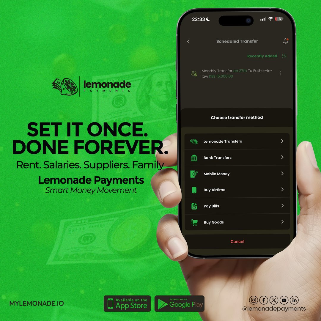lemonadepayment's tweet photo. No more stress when handling your staff payments. Create a lemonade payments account and pay them all scheduled at once. Best one in all app
#lemonadepayments #payments #schedules #fintech #business 
https://t.co/8uOI2FVrPa
Inquiry: support@mylemonade.io https://t.co/jgqggkaASO