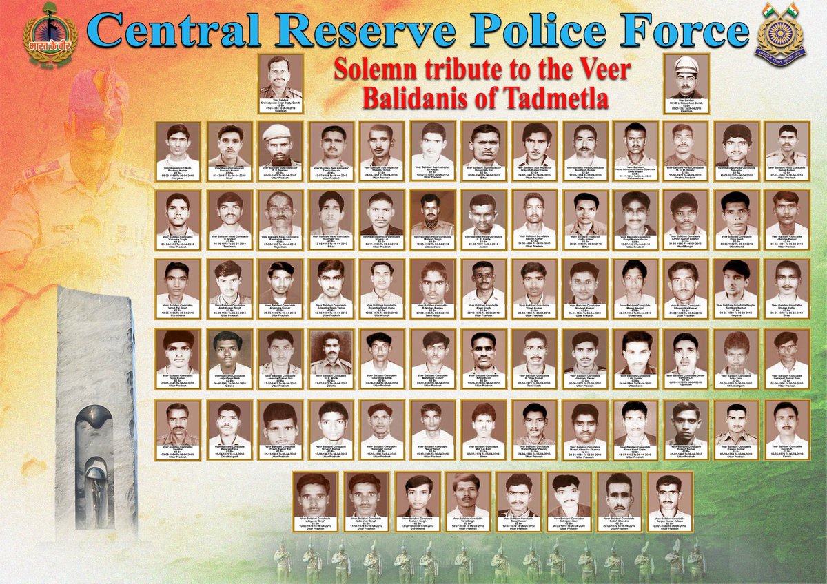 SSB_INDIA's tweet image. Heartfelt Tribute to the Bravehearts of Sukma.

#DGSSB and all ranks of #SSB pay solemn tribute to the 75 bravehearts of 62 Bn #CRPF, who made the supreme sacrifice while gallantly countering a deadly ambush by Maoists near Tadmetla, Chintagufa, Sukma (then Dantewada),