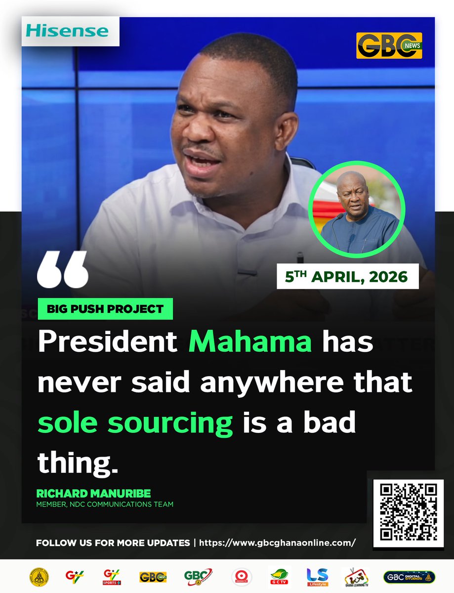 gbcnews_'s tweet photo. Big Push Project
President Mahama has never stated that sole sourcing is inherently wrong; rather, his manifesto outlines plans to reduce its abuse.
Richard Manuribe, Member, NDC Communications Team
#gbcnews
#BigPushProject
#TalkingPoint https://t.co/4ltAYlShpr