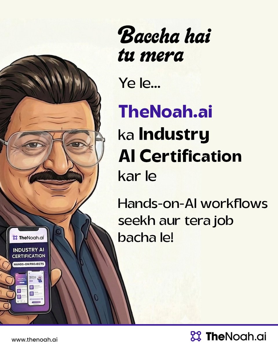 thenoahai's tweet image. Baccha hai tu mera…
Par competition ruthless hai.

Get Industry AI Certified with TheNoah.ai and become job-ready with hands-on workflows.

#AICertification #CareerGrowth #IndustryAI #TheNoahAI