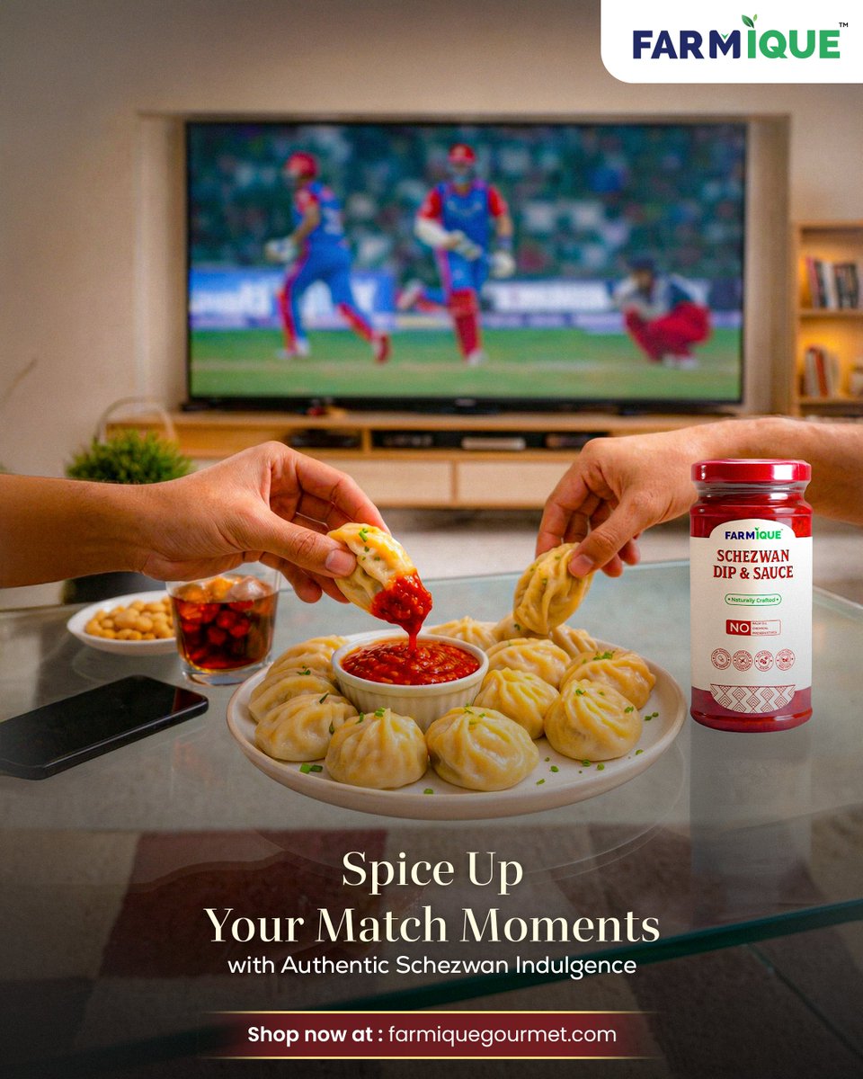 farmiquegourmet's tweet image. #Momos, #cricket, and that ultimate #Schezwan kick,level up every match moment with #Farmique. More than just a dip, it’s a #bold, clean heat experience. Enjoy #authenticflavors , with no preservatives. Don’t just watch the game, taste it. Shop now at farmiquegourmet.com