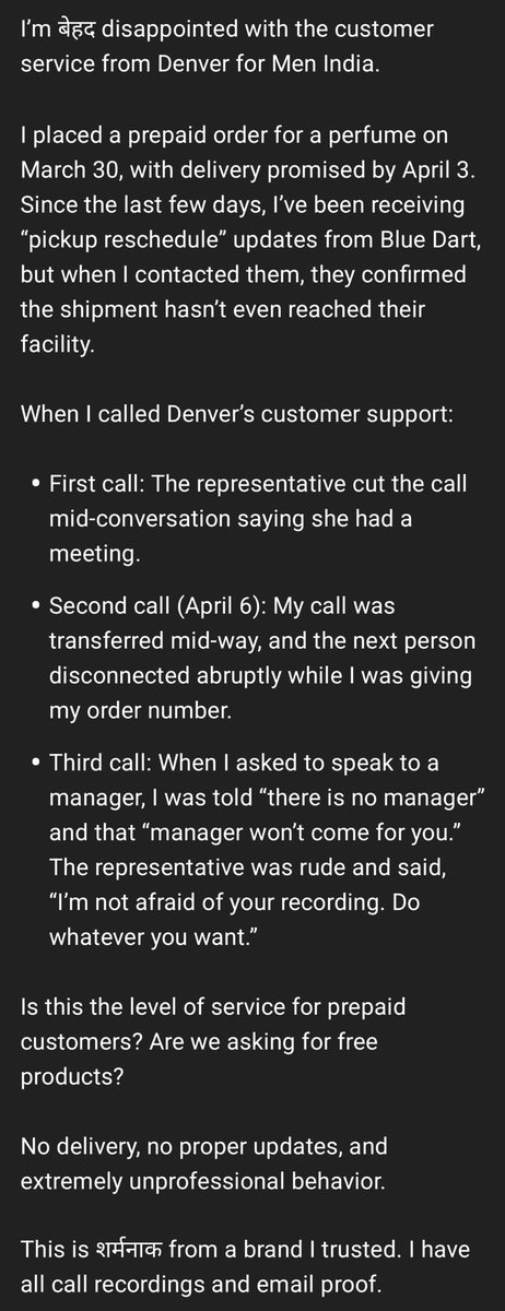 Kevin_patel_03's tweet photo. @Jesim27628656 @DenverForMen It's very true. Worst customer service from @DenverForMen https://t.co/u5nzxNsvK4