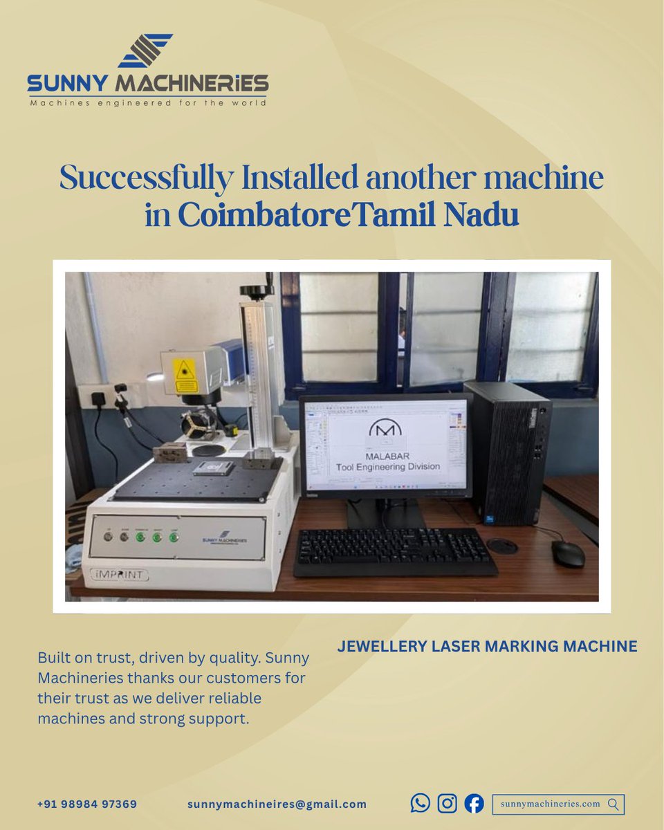 sunnymachinerie's tweet image. Successfully Installed Jewellery Laser Marking Machine in Coimbatore, Tamil Nadu by Sunny Machineries 🇮🇳

Contact Sunny Machineries today!
📞 +91 98984 97369
🌐 sunnymachineries.com
📧 sunnymachineries@gmail.com

#installation #lasermachine #jewelry #hallmark #coimbatore