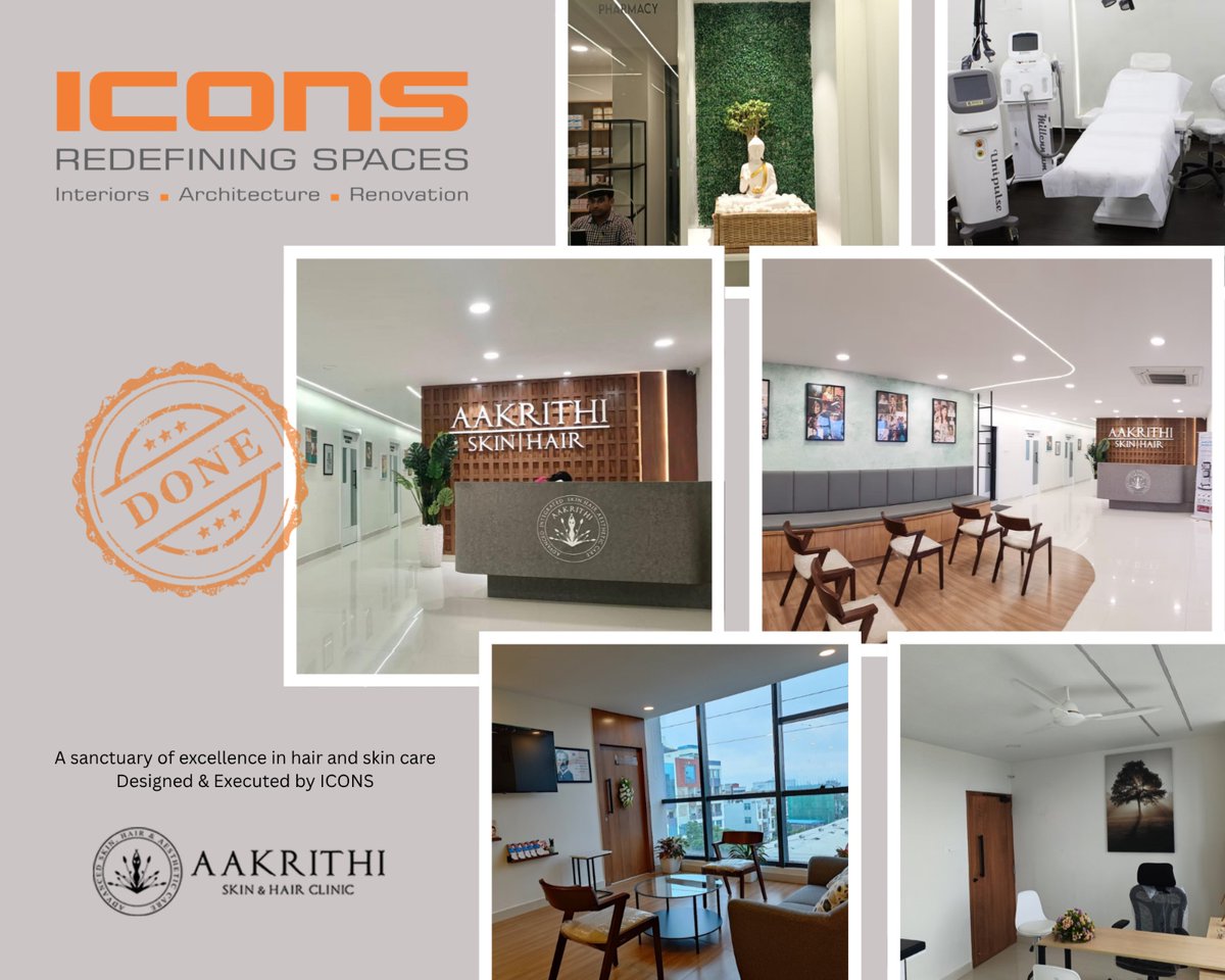 iconsintex's tweet photo. Transforming vision into reality 
ICONS proudly delivers a thoughtfully designed space for Aakrithi Skin &amp; Hair Clinic — where aesthetics meet functionality.

📞 Contact: +91 93932 22828
🌐  https://t.co/nu28XxGNon

#ICONSDesign #InteriorDesign #ClinicInteriors #HealthcareDesign https://t.co/RoRDFW4FA3
