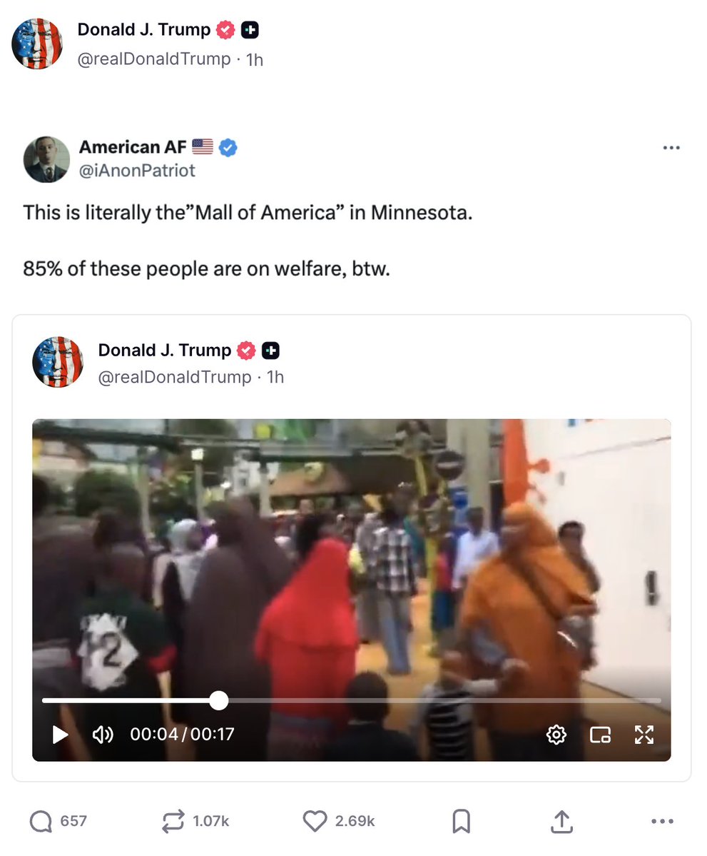 MarioNawfal's tweet image. 🇺🇸Trump posts clip of Mall of America in Minnesota that looks more like Mall of Somalia

Source: @realDonaldTrump