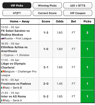 soccerplatform's tweet photo. WON - VIP Picks for 05 Apr 2026
https://t.co/IOqLou7ciM

#footballtips #soccertips https://t.co/0Gnod5ZwAt