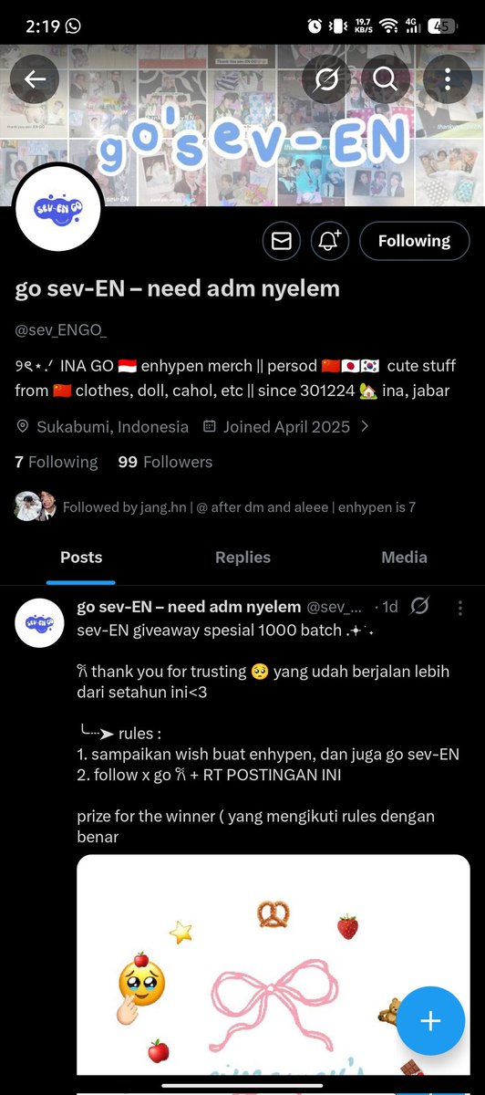 czs_en's tweet photo. @sev_ENGO_ semoga enhypen selalu dan makin bersinar makin solid jugaa, thankyou krna udah mw kerja keras buat engene, engene will support every decision u make

semoga GOnya makin besar dan sukses selalu, terimakasih buat admin² yg udh mulangin wl aku
thankyou sev-EN💓 next target 2k batch https://t.co/m3XNsHyq63