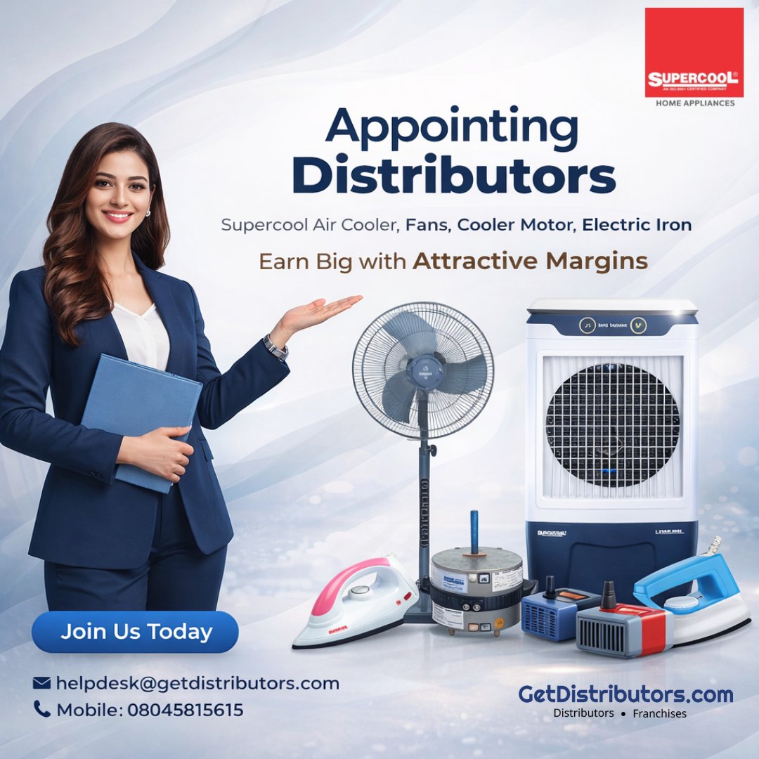 getdistributors's tweet image. Appointing #Distributors for Supercool Air Cooler, Fans, Heaters, Cooler Motor, Electric Iron, and Juicer Mixer Grinder.
Brand 👉 #Supercool
Details 👉 getdistributors.com/tiny/T07AlSko67

★Investment : ₹ 1 - 2 Lac
★High returns on investment

#SupercoolHomeAppliances #GetDistributors