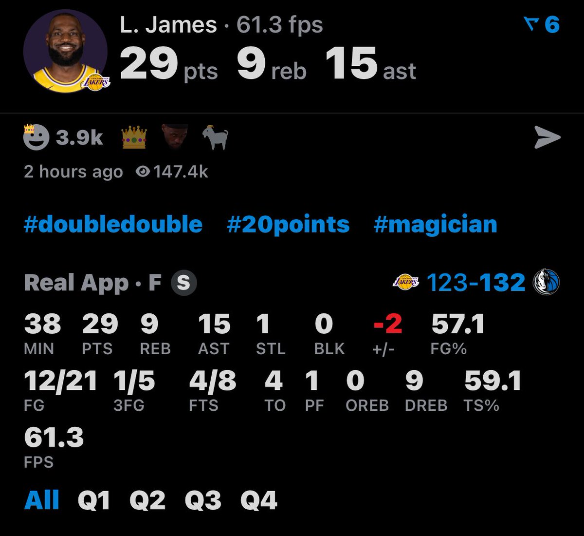 LarespectfulLBJ's tweet photo. Fuck the loss, my goat can still play first option 🥹🥹 https://t.co/zwnvZvo8le