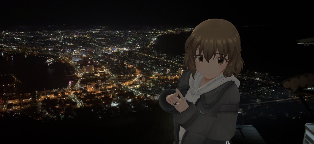 tsuta3123_sub's tweet photo. #デレスポカレンダー増刊号
#デレスポAR 
#デレステAR 
函館の夜景（北海道函館市）
並木芽衣子 https://t.co/WiZMFYJkaH
