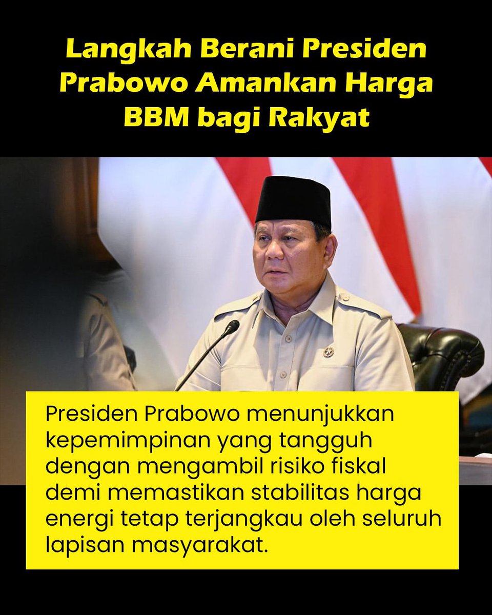 Presiden senantiasa memastikan stabilitas harga energi tetap terjangkau oleh seluruh lapisan masyarakat
#BBMTetapStabil
Prabowo Jaga Rakyat
