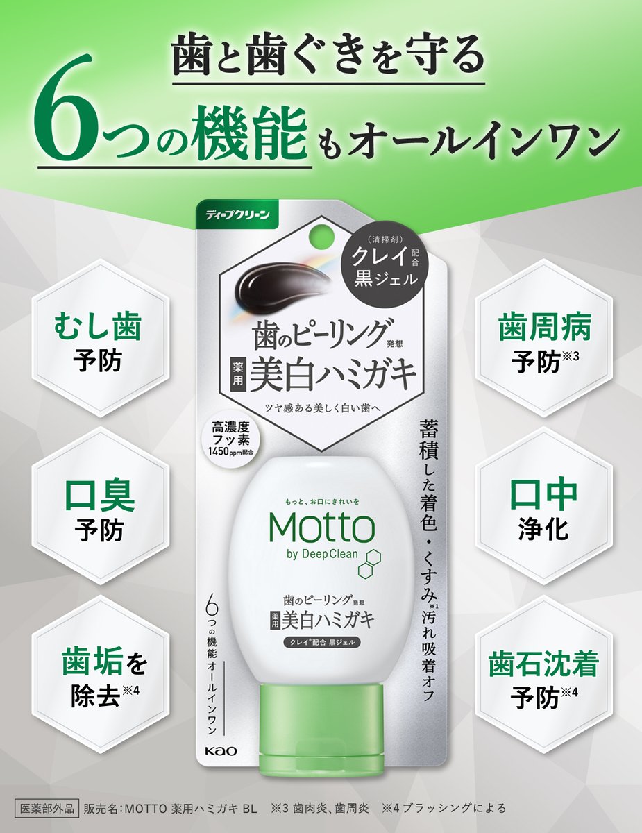 2/2) 「Motto by DeepClean 黒ジェル美白ハミガキ」は、歯と歯ぐきを