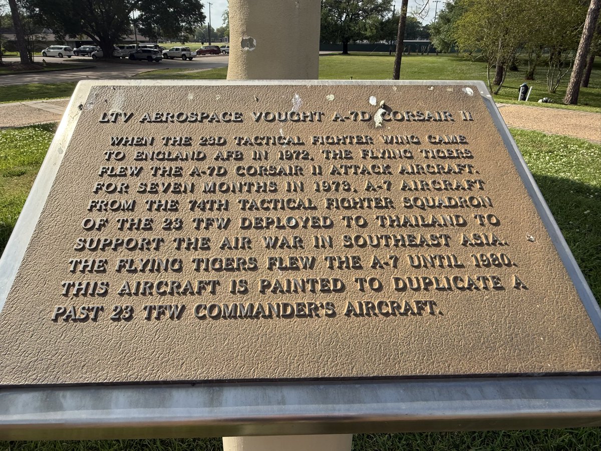 chaislip_LAT's tweet photo. My dad served at #Englandairforcebase #englandafb in #alexandria #louisiana. First time visiting what use to be the base and got to see a plane he worked on.  #usaf #a7corsairii https://t.co/p8zrgyDwmH