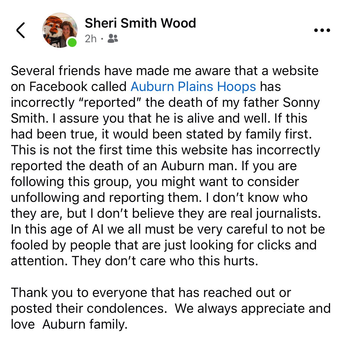 Re: the false (and disgusting) rumor about Sonny Smith…