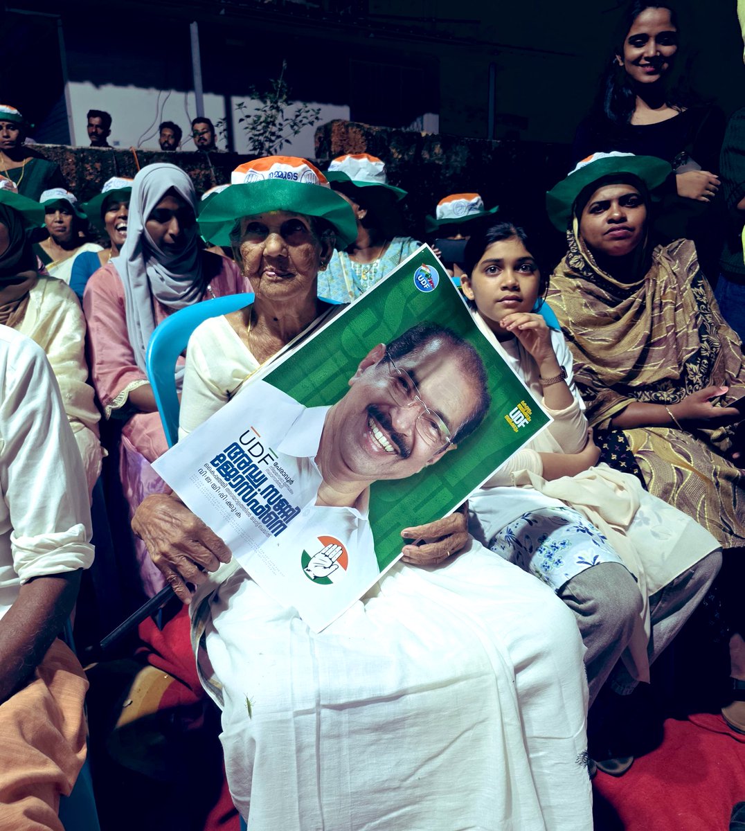 ShashiTharoor's tweet photo. Spotted this remarkable 88-year-old lady in the crowd waiting patiently for us to speak. Went down from the stage to enquire about her well-being and seek her blessings for our candidate. Such loyalty is what @incIndia is built on. And it will take @INCKerala to victory in the #KeralaElection2026 !