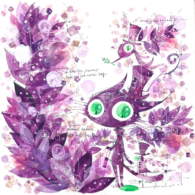春色桜に想いあふれ #catart #猫の絵