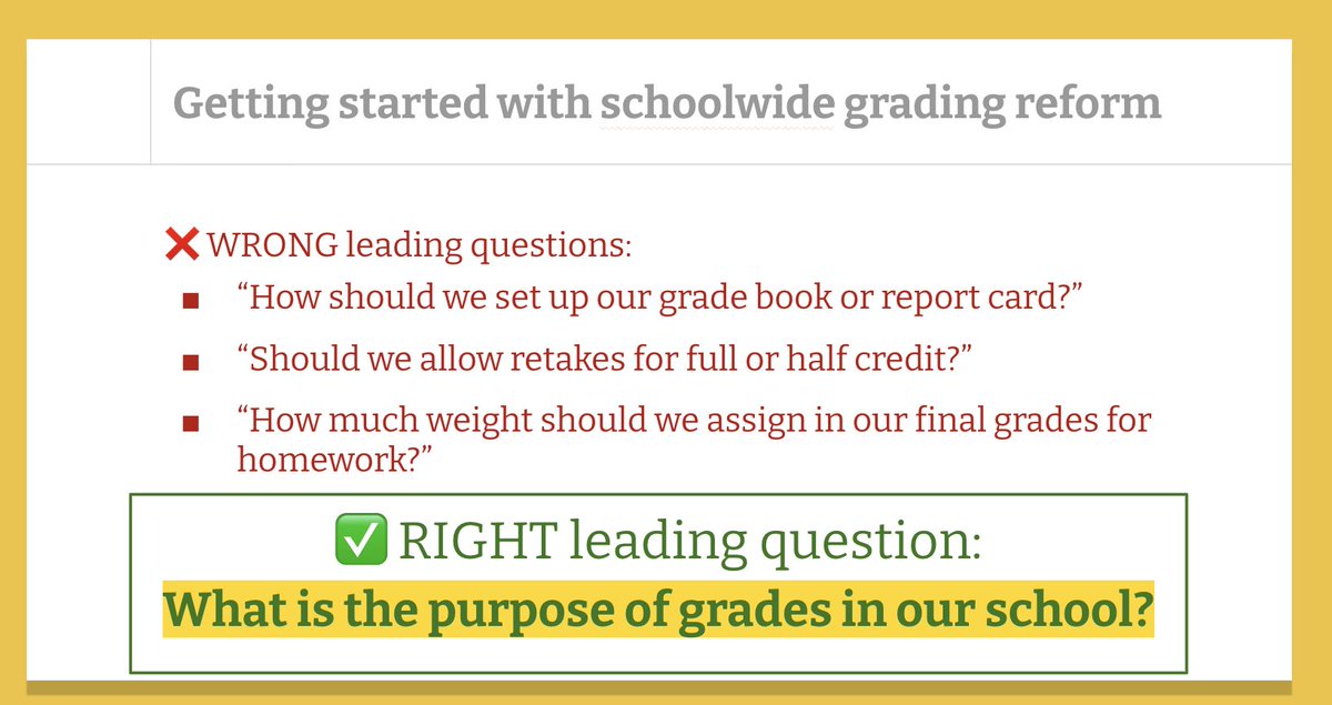 mctownsley's tweet image. When initiating grading reform, prioritize purpose over particulars.

#grading #K12 #SchoolLeaders