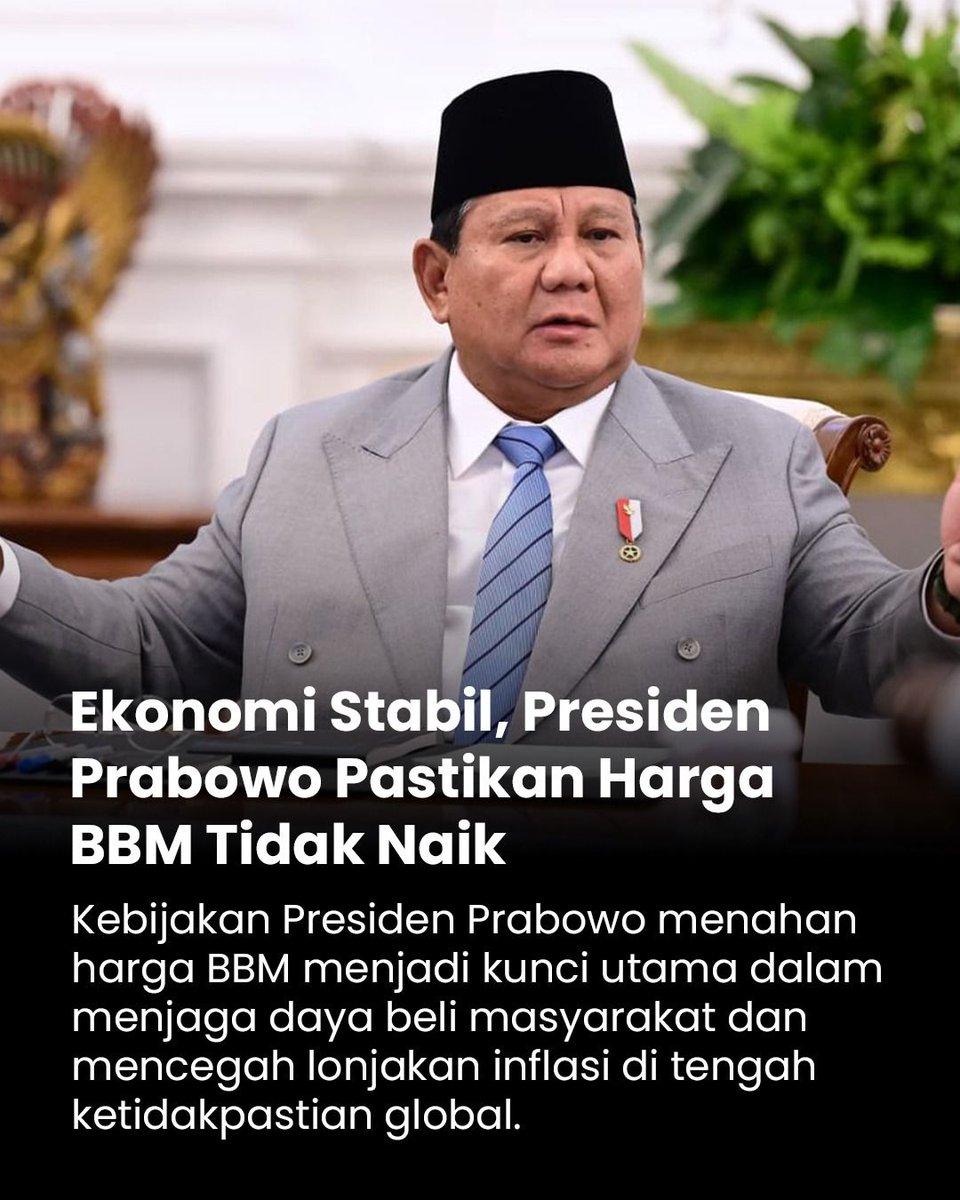 scrtkmplk's tweet photo. Mendukung
Langkah Prabowo Subianto menjaga stabilitas BBM patut diapresiasi, karena sangat membantu masyarakat kecil menghadapi biaya hidup.
#BBMTetapStabil
Prabowo Jaga Rakyat https://t.co/cNnIqANkkY