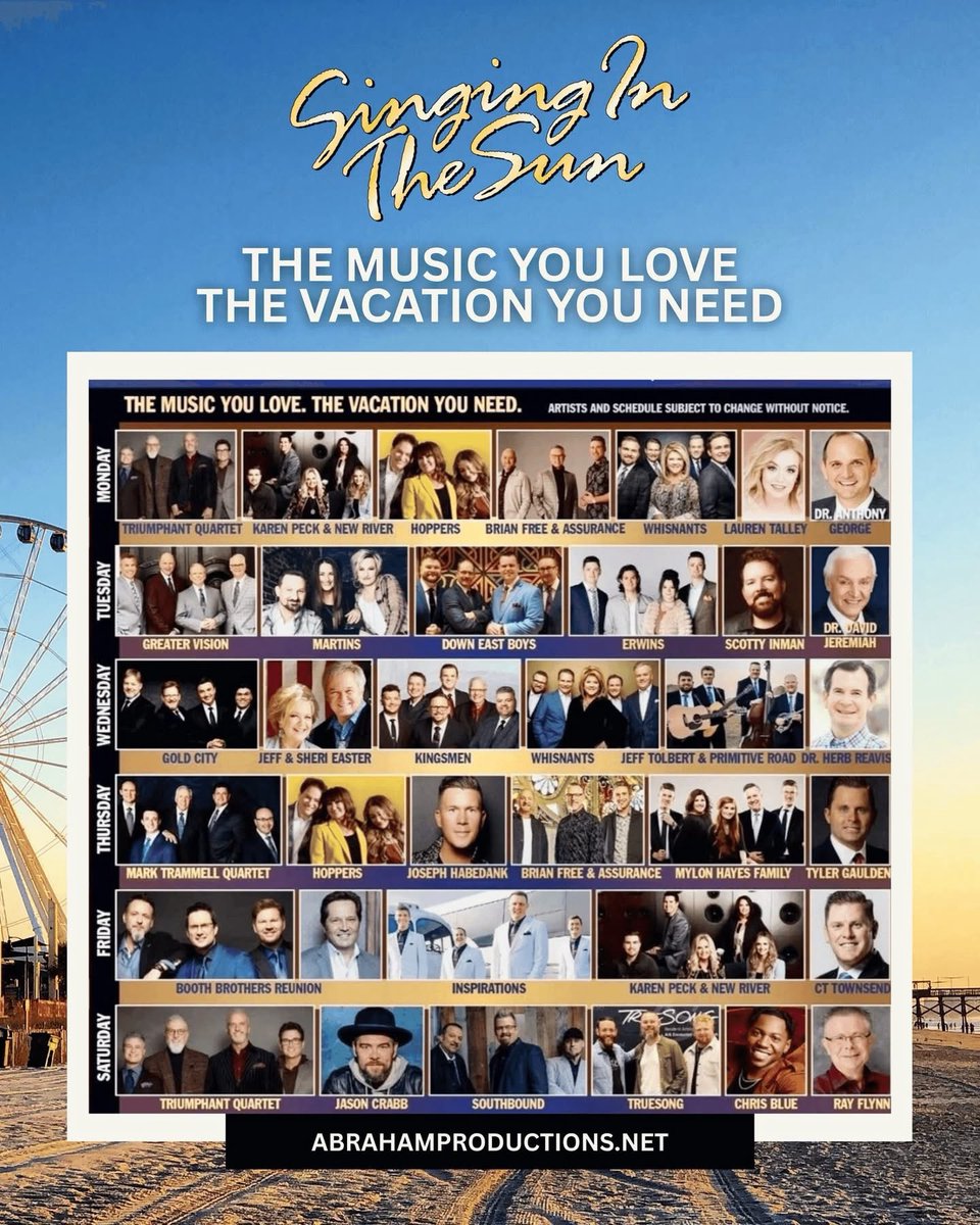 Come on to Myrtle Beach convention center with <a href="/abrahamprod/">Abraham Productions</a> let’s make this a sold out event #singinginthesun2026