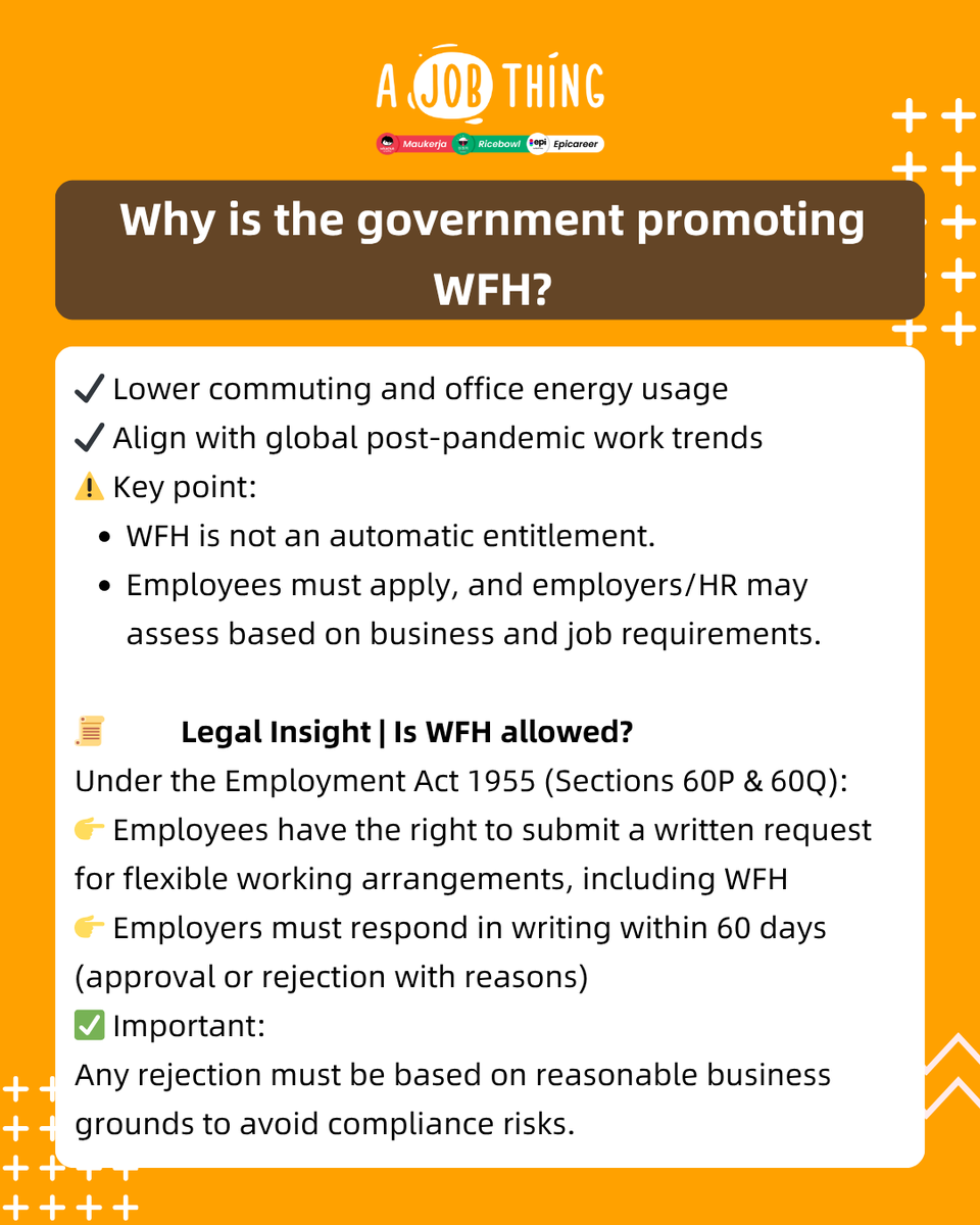 ajobthingcom's tweet photo. 📷The government is rolling out Work From Home (WFH) for the public sector. Starting 15 April, civil servants, statutory bodies, and GLC employees may work from home.  The goal? 📷 Reduce fuel and energy consumption 📷 Modernise the way we work 📷📷 📷 https://t.co/g6EK2dzcBl