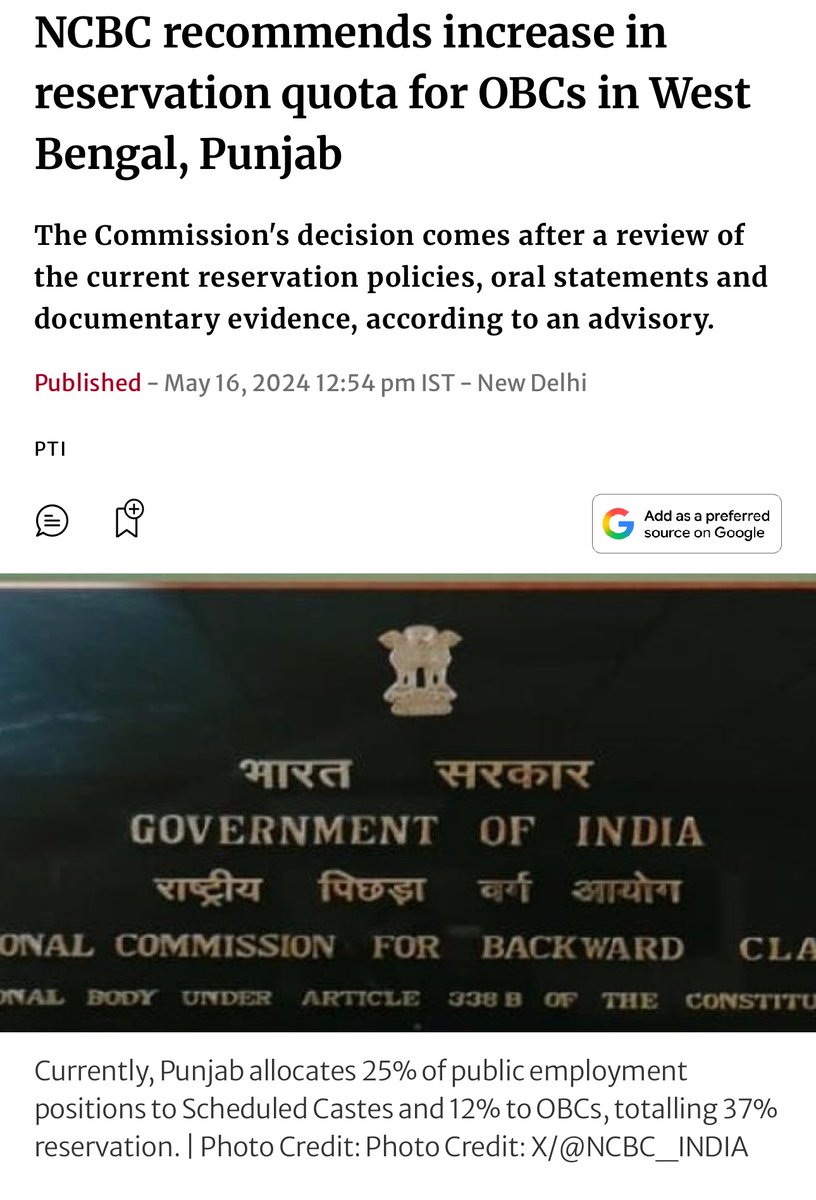 nethrapal's tweet photo. Next OBCs should demand for their rightful share in West Bengal and Punjab https://t.co/KOFR2us1wg
