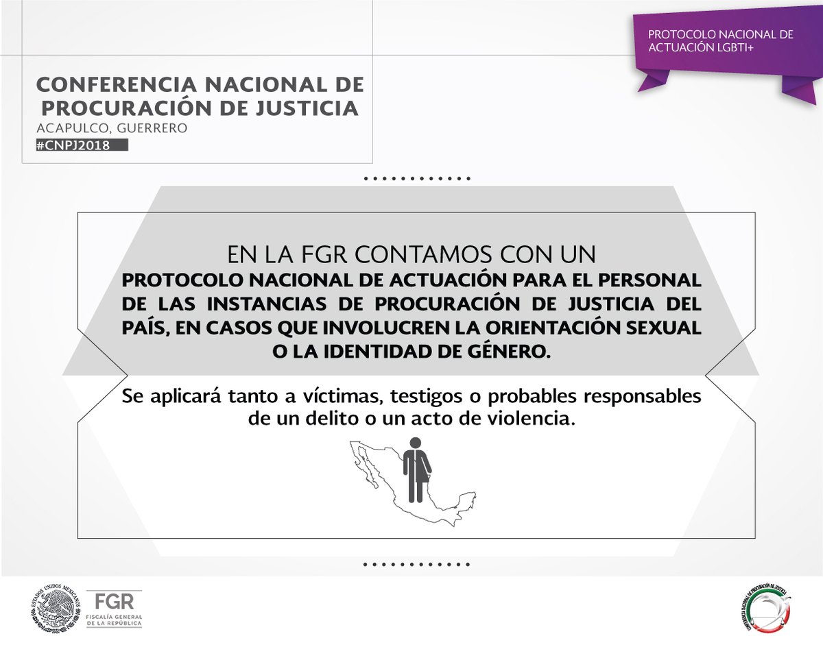 FGRMexico's tweet image. El #ProtocoloNacionalLGBTI+ se creó con el objetivo de que las instancias de procuración de justicia cuenten con una herramienta especializada para garantizar los #DDHH de personas #LGBTI+ durante un procedimiento penal. #CNPJ
