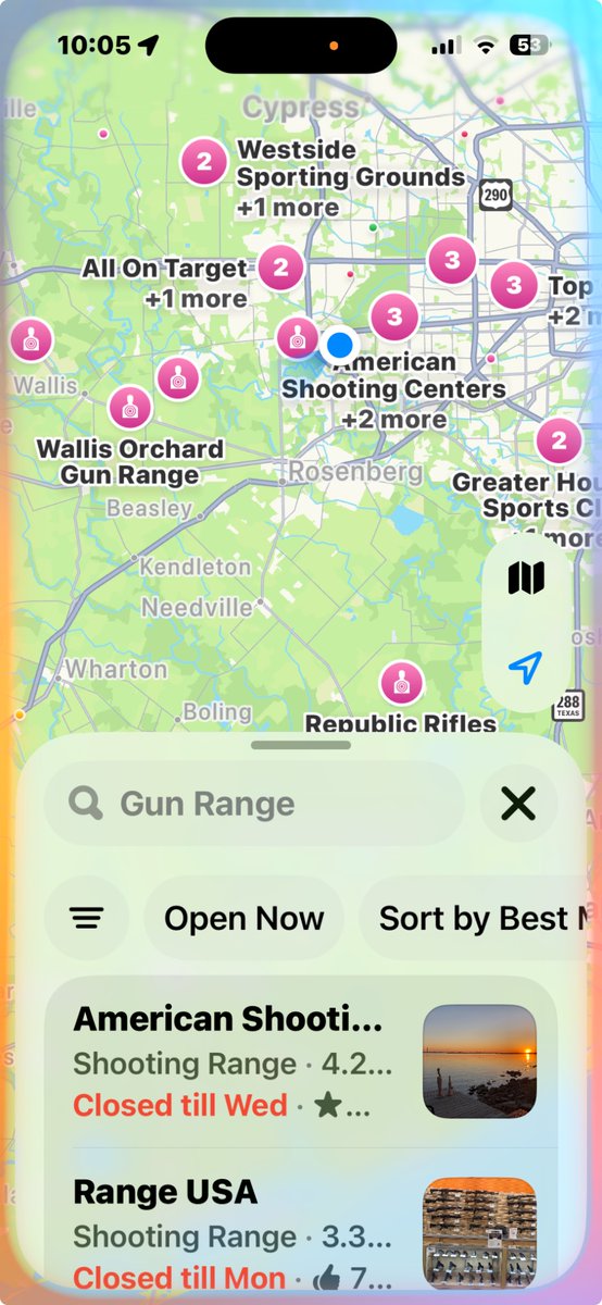 shocker1099's tweet photo. @nikutaberuru Here are all the gun ranges — where you train and practice — within about 15 miles of my house. https://t.co/edDU1bHprj