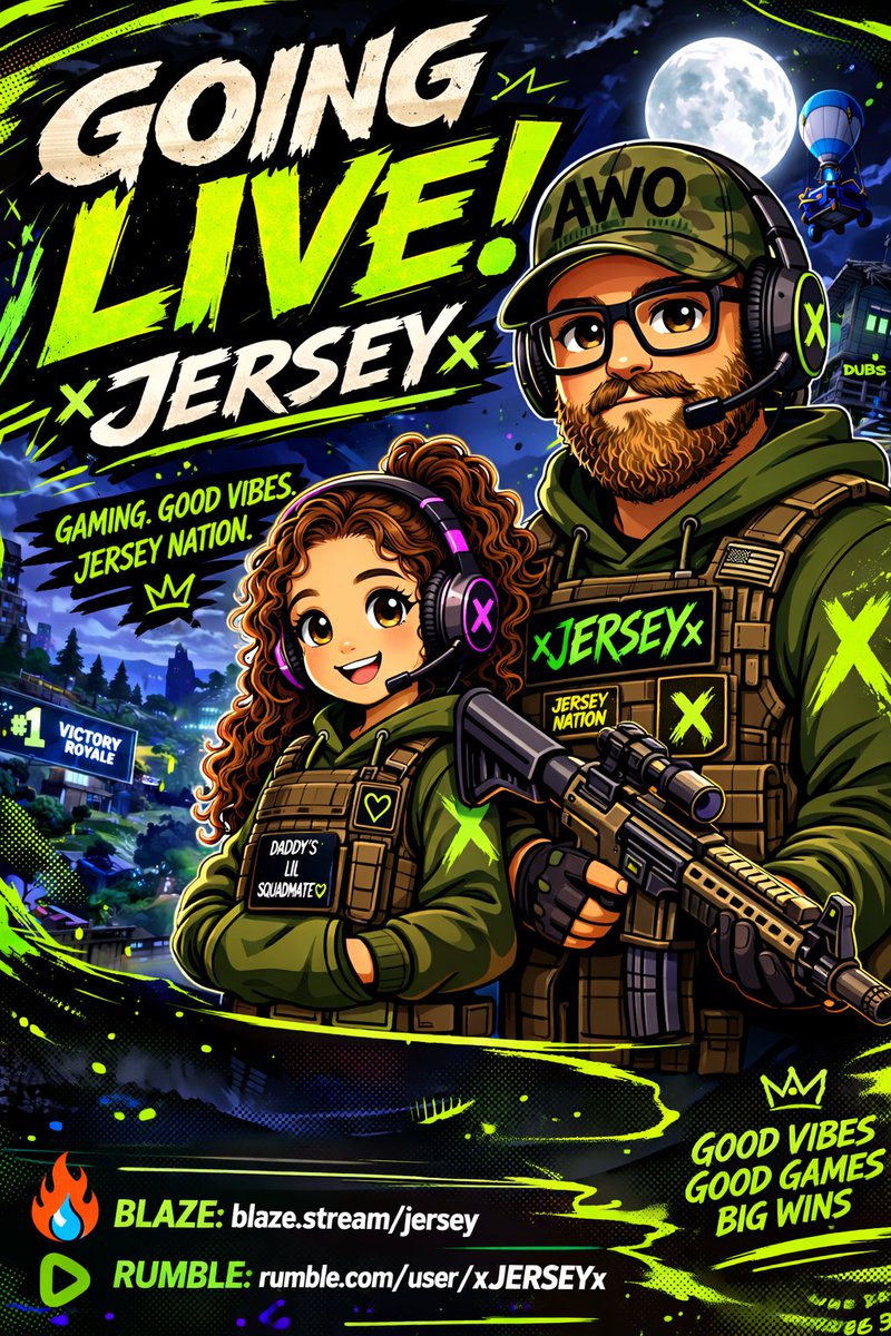 JerseyStreams's tweet photo. 🚨 GOING LIVE 🚨

Jersey Nation… we’re loading in 🎮🔥

Running it up with my daughter
Fortnite vibes, good laughs, and chasing dubs all night 💪

Pull up and hang with us 👇
👉 https://t.co/3FMDn33yYs

👉 https://t.co/HVyeXw1JDz

Good vibes. Good games. Big wins. 👊 https://t.co/30LkSqtioP